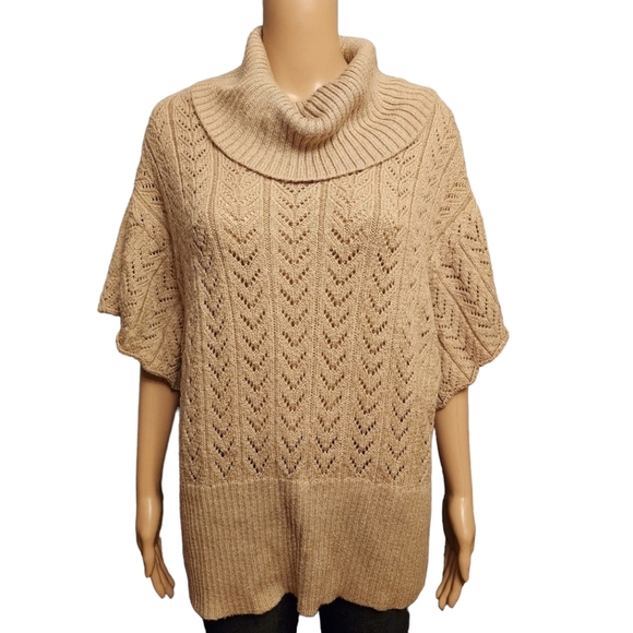 dressbarn Sweaters - Tan Pullover Turtleneck Half Sleeve Sweater Size 14